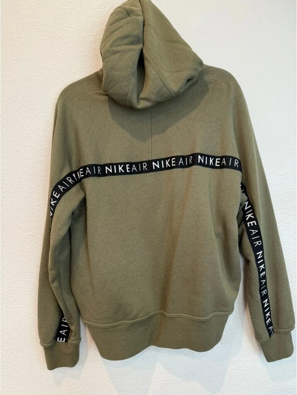 Nike Air Olive Green Hoodie Sweatshirt Size Large with Logo Tape Detail